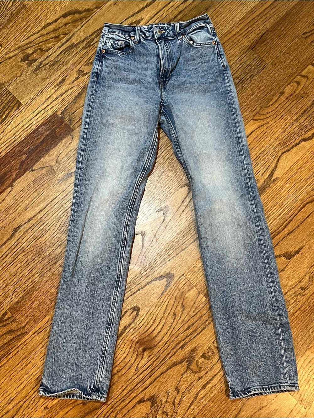 H&M Slim Straight Jeans Women Size 2 Gray Wash High Waist Denim EU 34